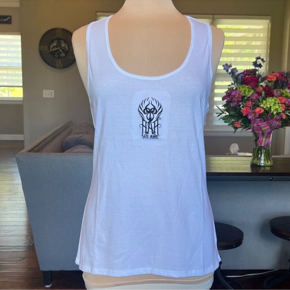 NWT Free People We are HAH White Organic Cotton Logo Tank Medium M Large L